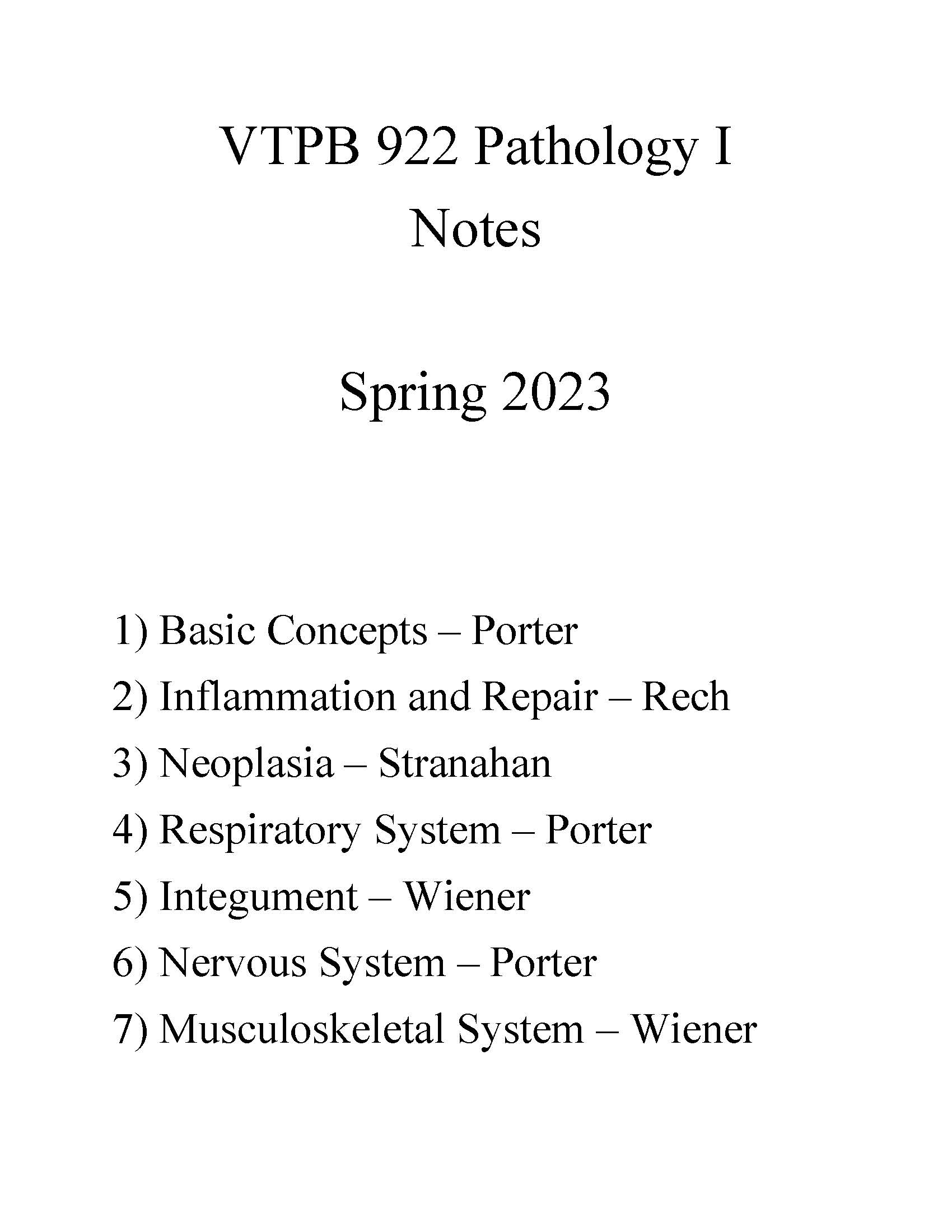 VTPB 922 Pathology I - Spring 2023